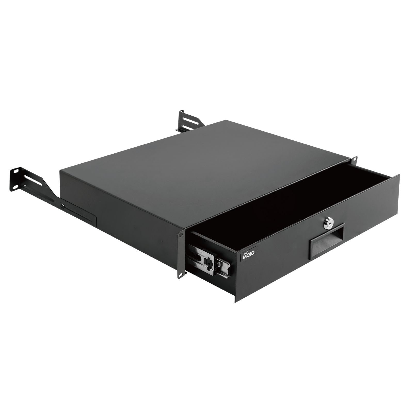 Tecmojo 2U Rack Drawer, Rack Mount for 19in Network/Server/AV Rack or Cabinet Enclosure, Lockable with Rear Support - Load-Bearing 22lb(10kg), with Cable Entry and Management Holes, Black