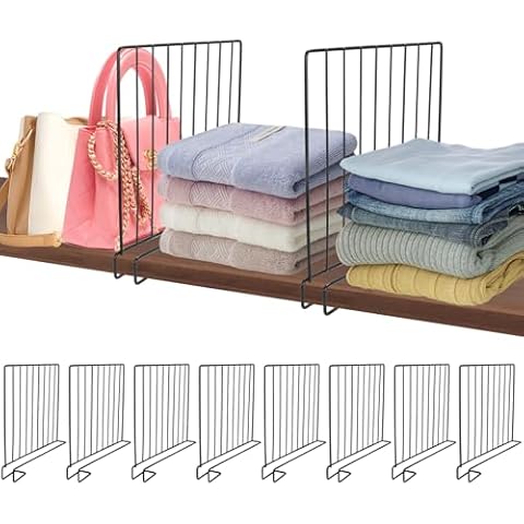 Shelf Dividers for Wood Shelves, 8 Pack Metal Closet Shelf Dividers for Clothes, Vertical Purse Organizer for Closet Organization, Steel Closet Separators for Bedroom Wardrobe Cabinet Pantry (Black) Cover