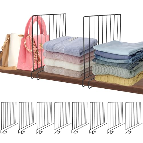 Shelf Dividers for Closet Organization, 8 Pack Closet Shelf Organizer, Metal Dividers for Wood Shelves Separator for Purse Handbag Sweater Clothes Book Storage Bedroom Wardrobe Kitchen Cabinet