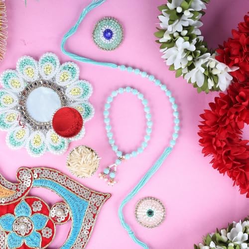 Image of Traditional Rakhi For Bhai- Bhabhi For Raksha Bandhan| Handcrafted Thread Bracelet For Brother| Indian Designer Rakhi for Bhaiya & Bhabhi Combo