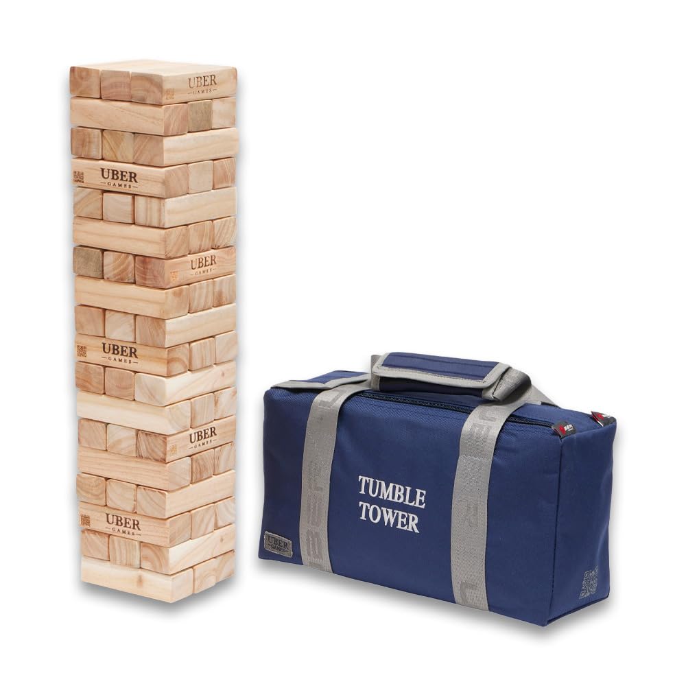 Uber Games Stapelturm aus Hartholz - Midi - 5 KG - bis zu 90+ cm hoch - ECO Made in India - In Luxus-Tragetasche