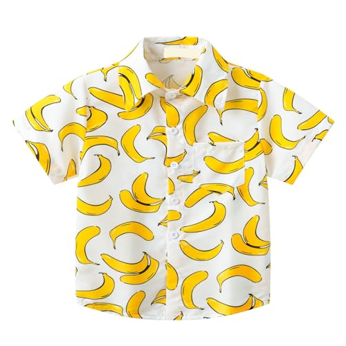 Boys Girls Hawaii Shirt Cool Summer Casual Blouse Short Sleeve Button Down Tops Shirt Cute Top for Kids (Yellow, 6-7 Years)2