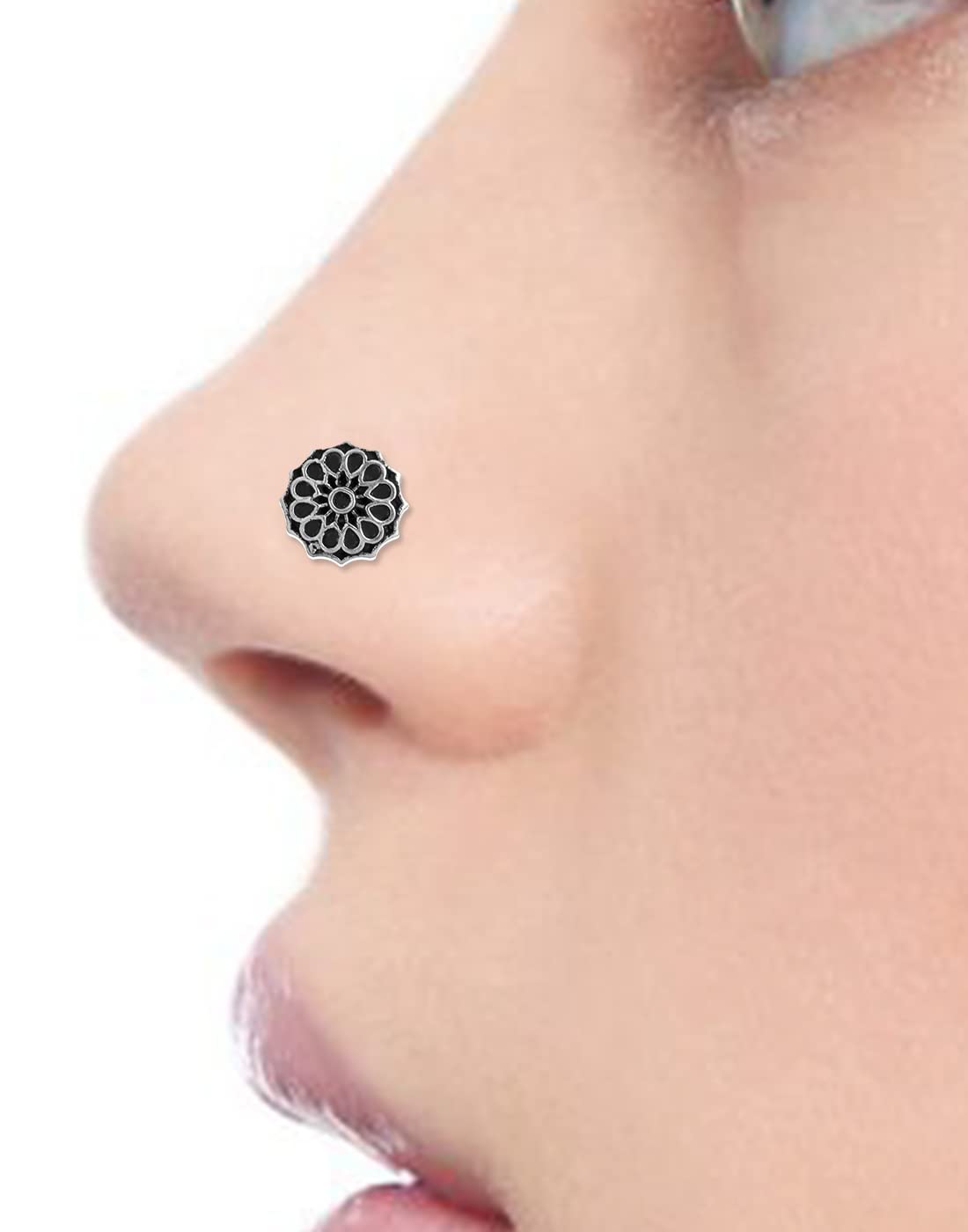 abhooshan Silver Alloy Nose Pin Studs for Women and Girls Stylish and Latest Gift for Wife Friend Mother Sister (Bohemian Flower) 1