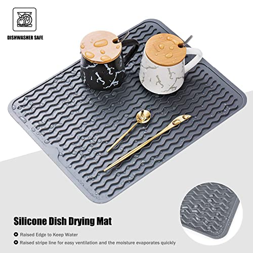 Image of Silicone Dish Drying Mat, Non-Slip Easy Clean Sink Mat Large Heat-resistant Dish Drainer Mat for Kitchen Counter, Sink, Refrigerator or Drawer liner (16 inch x 12 inch, GREY)