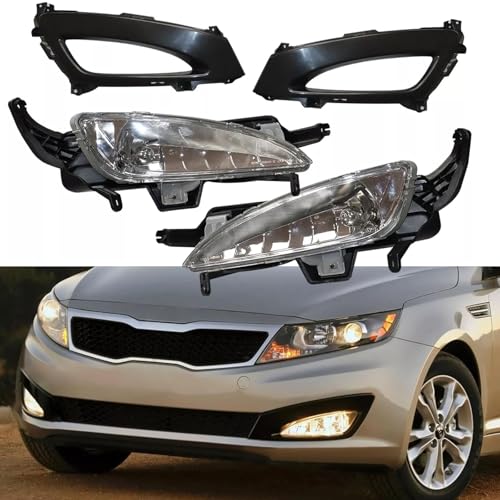 PIAOYUE- For 2011 2012 2013 Kia Optima Fog Lights & Bezels Set - Halogen Front Bumper Lamps, Left + Right 1 Pair, Chrome Housing, Clear Lens (Not for Hybrid)