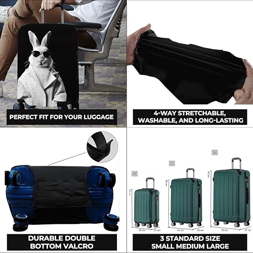 Image of WanderWraps Spendex Polyester Protective Luggage Cover | Hard Luggage Trolley Bag Cover | Washable | Dust Proof | Stretchable | M - 24 inch | Blanc Bunny