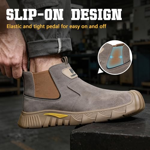 Image of Hogent Welding Work Boots for Men Slip on Steel Toe Shoes for Men Soft Comfortable Safety Boots Mens Work Boots Indestructible Puncture Proof Construction Boots for Men Safety Toe Footwear for Welder
