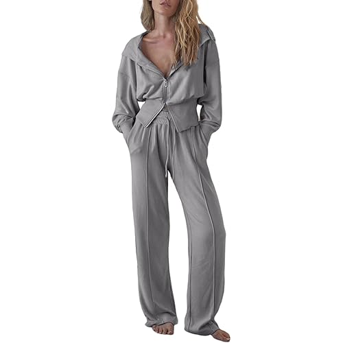 Herseas Womens 2 Piece Casual Outfit Workout Hoodie Sweatsuits with Sweatpant Travel Airport Track Suits Lounge Sets