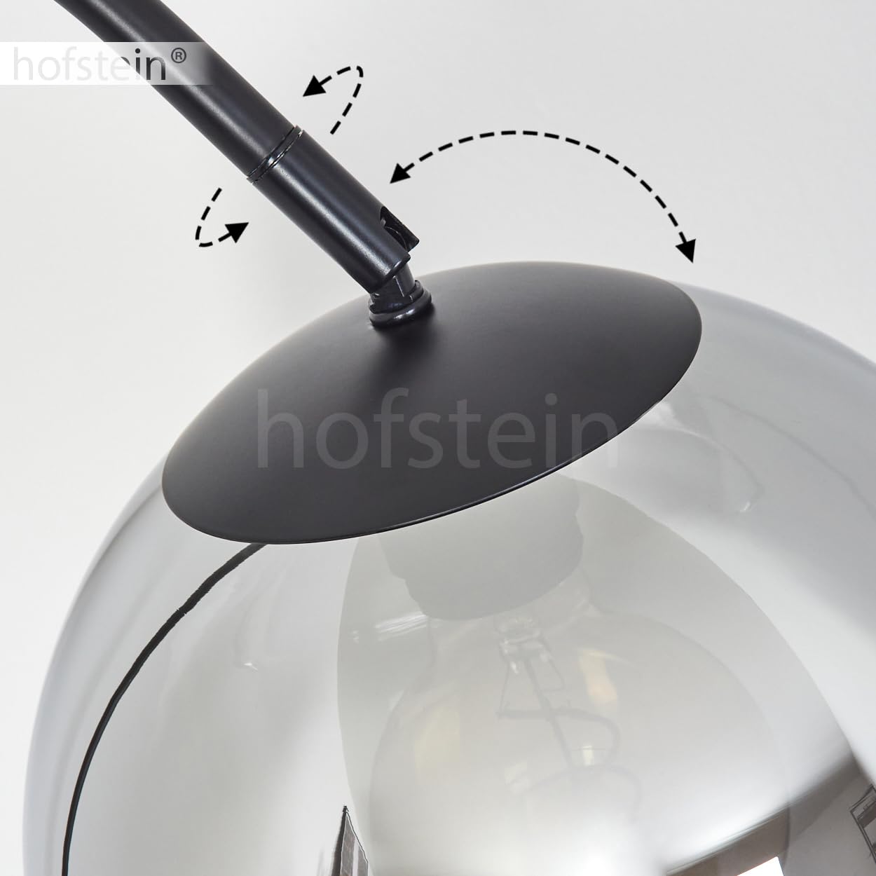 Lampada da terra Koyoto, lampada da terra metallo/vetro in nero/cromo/fumo/trasparente, lampada in design retrò/vintage/industriale con paralume in vetro (Ø 25 cm) e interruttore a pedale, 1x E27,