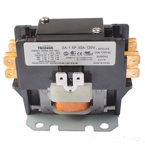 Image of Holdwell SA-1.5P-30A-120V 1.5 Pole Normally Open Double Make with shunt 30 Amp 40 Amp 120V Coil Definite Purpose Air Conditioner Contactor