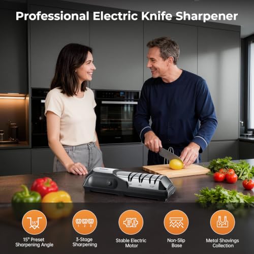 Image of Kitchen Professional Electric Knife Sharpener: 3-Stage 100% Diamond Abrasives Knife Sharpeners with 15 Precision Angle Electric Steel Sharpening Tool to Restore /Polish Chef Knives