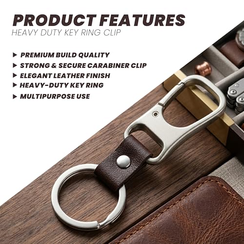 Image of Storite Premium Metal Carabiner Keychain with Leather Strap - Heavy Duty Clip Hook Key Holder with Key Ring for Car, Bike & House Keys, Belt Loop Organizer for Men & Women (Modern)