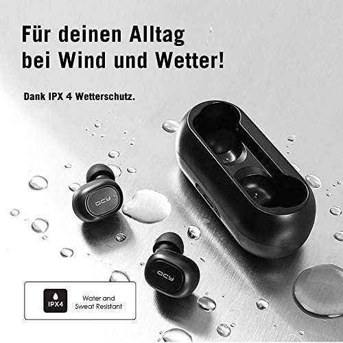 QCY T1c Bluetooth 5.0 TWS Sport Cuffie in Ear Wireless, Wireless con Power Bank, 16 Ore di Gioco, Microfono HD Integrato, Nero