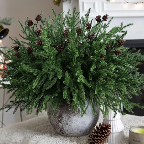 Artificial Christmas Norfolk Pine Stems Branches for Vases,12 Bundles Fake
