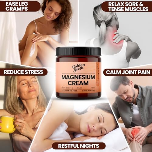 Golden Sloth Magnesium Lotion for Sleep, Muscle Soreness & Cramps Relief - Unscented - For Kids & Adults - 2 Types of Magnesium, Made in USA, All-Natural - Calming Magnesium Cream