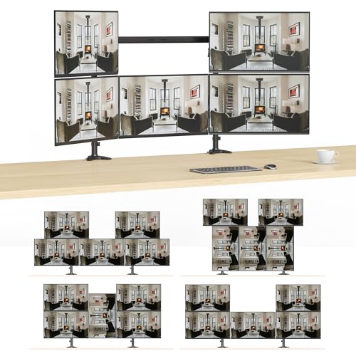 HFTEK - Ruchome ramię monitora do 5 monitorów o przekątnej ekranu do 34 cali i 8 kg na jedno ramię uchwyt z regulacją wysokości, wychylny, obrotowy uchwyt stołowy VESA 75 100 - MS625C-80N