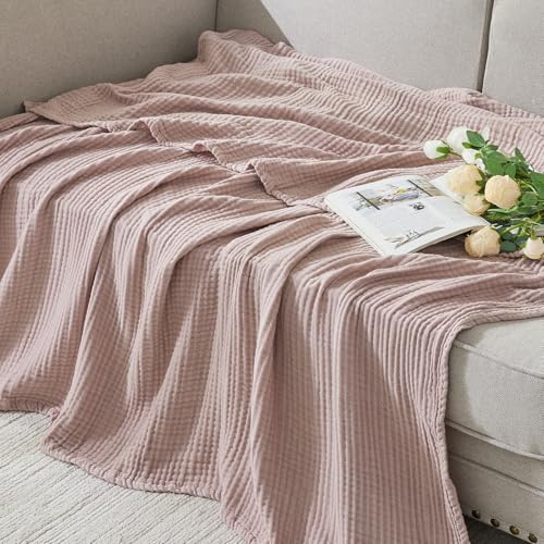 EMME Cotton Muslin Twin XL Blanket Breathable Gauze Soft Lightweight Blankets Adults Gifts for Women (Heather Dusty Pink, 66"x90")
