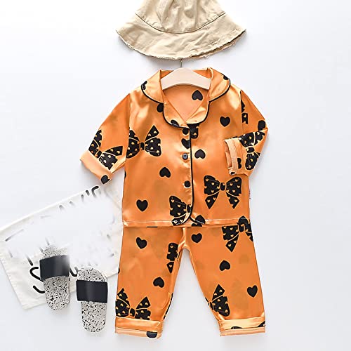 Pijama infantil de seda de cetim fofo, unissex, estampa de desenho animado, 2 peças, conjunto de rou