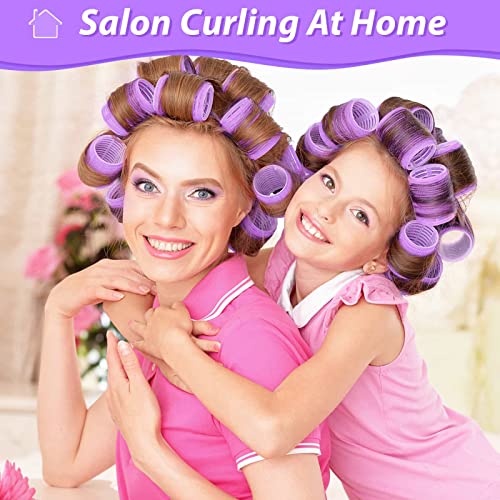 Jumbo Hair Curlers Rollers, 24Pcs Set With 12 Hair Curlers Self Grip Holding Rollers And 12 Stainless Steel Duckbill Clips For Long Medium Short Thick Fine Thin Hair Bangs Volume (Purple) #TOP1
