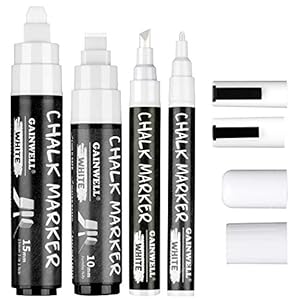 4 Pack Witte Krijt Markers – Omkeerbare Jumbo en Fijne Tips – 3mm, 6mm, 10mm, 15mm – Te gebruiken op Krijtbord…