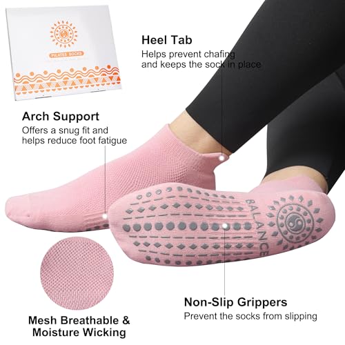 Grip Pilates Socks Ankle for Women, Yoga Non Slip Socks for Barre Workout Gym Hospital Sticky Slipper Socks 3 Pairs image 4