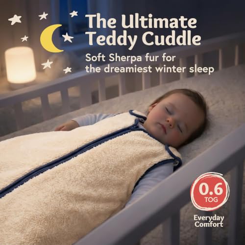 Image of Baby Deedee Sleep Nest Teddy - Sherpa Sleep Sack 2.5 TOG 18-36M Fuzzy Dino | Patented shoulder snaps and full-length zipper support easy dressing and diaper changes for cooler routines