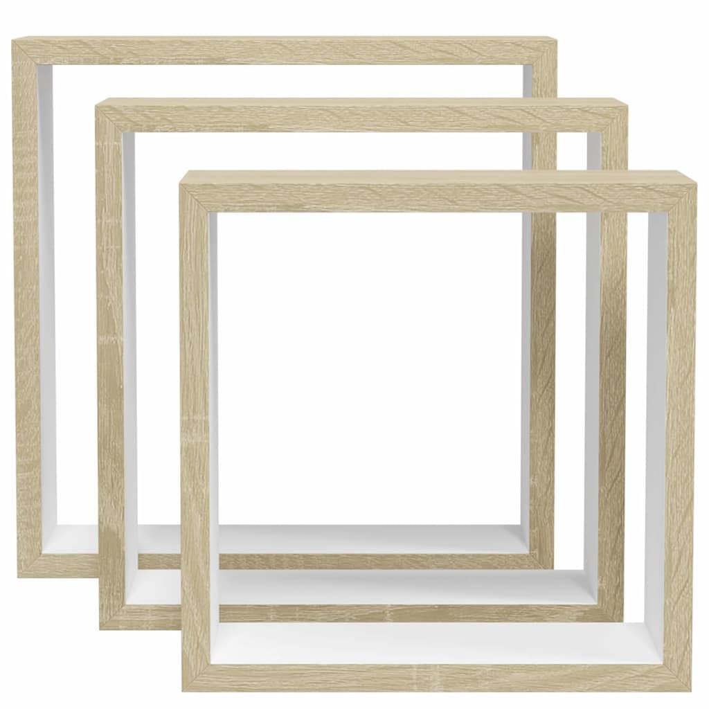 Würfelregale 3 STK. Weiß Sonoma-Eiche MDF Wandregal Schweberegal mit unsichtbarer Halterung Regalwürfel für Wohnzimmer Schlafzimmer Büro Küche zur stilvollen Ablage und Dekoration
