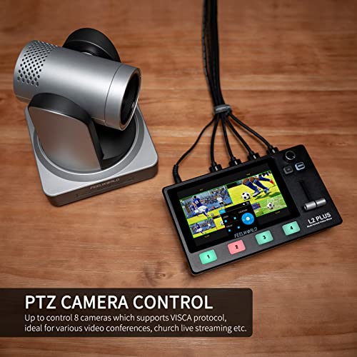 FEELWORLD L2 Plus Multi Camera Video Mixer Switcher with 5.5 inch LCD Touch Screen PTZ Controller Chroma Key 4 HDMI Inputs USB3.0 Output Format Real Time Production Live Streaming Built in Cooler