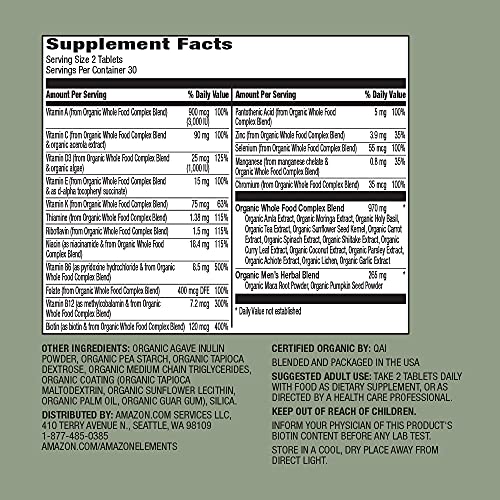 Amazon Elements Organic Whole Food Men's Multi, 60 Tablets #TOP2