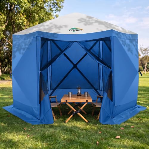 Image of COBIZI 12x12 FT Pop Up Canopy Shelter Tent, Large Gazebos On Clearance with Sidewalls, Screened in Gazebo, Screen Tents Portable carpas para Patio for Outdoor Camping, Backyard, Garden, Beach, Blue
