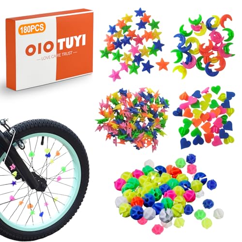 OioTuyi 180 Pcs Bike Spoke Beads Bike Accessories, Multicoloured Plastic Clip Spoke Decorations, Girls and Boys Bike Spokes, DIY Wheel Accessories, Best Gifts for Bikes