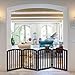 Bonnlo Wooden Folding Pet Gate Freestanding Barrier for Dogs Cats 4 Panels Doggy Kitty Safety Fence | Fully Assembled | Expands Up to 82