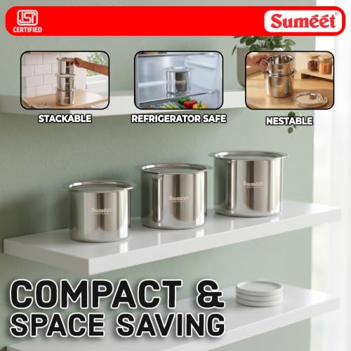 Image of Sumeet ISI Certified Stainless Steel Ganj /Milk Boiler /Tope /Cookware Set of 3 Pcs with Lid, Gas and Induction Friendly, 1250ml, 1550ml, 2000ml, Silver