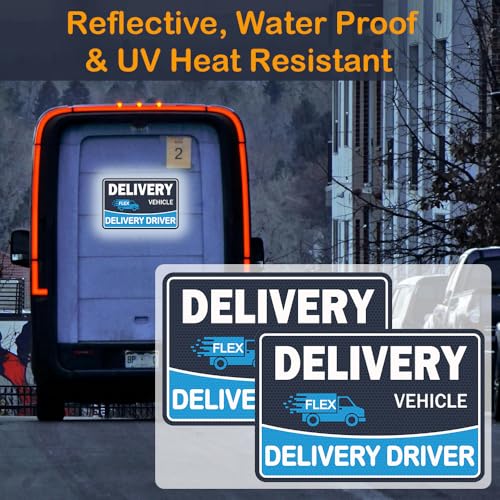 Image of 4 Pack Heavy Duty Flex Delivery Driver Car Magnets, Reflective Caution Frequent Stops Magnetic Signs, Flex Driver Accessories Decal Bumper Stickers