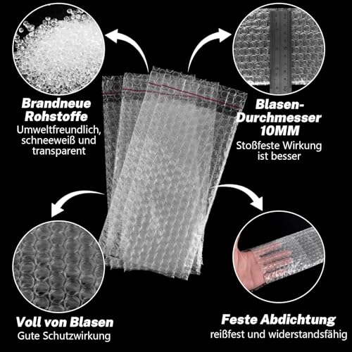 LOLYSIC 100 Stück Luftpolsterbeutel, 10x20CM Selbstklebende Versandtaschen, Transparenter Umschlagbeutel, Gepolsterte Briefumschläge, Blase Taschen, Luftpolsterumschläge Versandtaschen für Verpackung