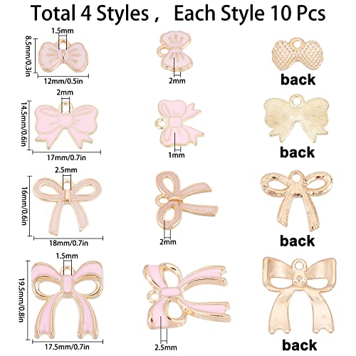 Sunnyclue 1 Box 40Pcs 4 Style Romantic Enamel Flat Bowknot Charms Pink Bow Tie Kawaii Dangle Pendants Bulk For Women Jewellry Making Earrings Necklace Bracelets Valentine's Day Diy Craftssupplies #TOP1