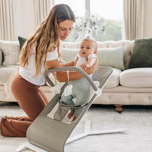 Image of Baby Delight Alpine Deluxe Portable Bouncer, Organic Sage | Infant 0-6 Months, 3-Position Recline, 3-Point Safety Harness, 100% GOTS Certified Cotton Fabric Removable & Washable Cover