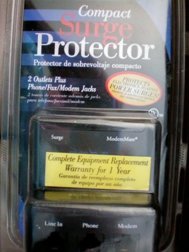 Compact Surge Protector - Protector de sobrevoltaje compacto - 2 Outlets Plus Phone/Fax/Modem Jacks