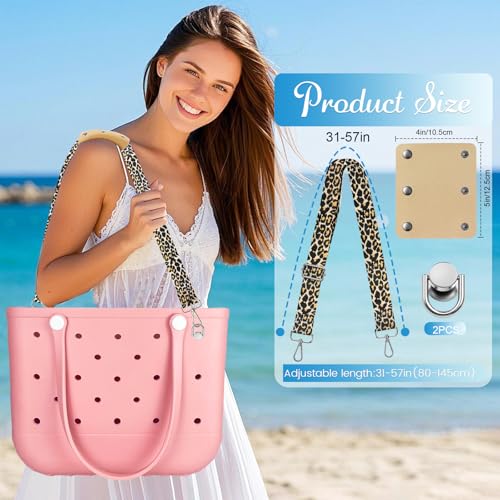 Image of Strap Wrap for Bogg Bag Accessories, Adjustable Crossbody Shoulder Straps with Rustproof Metal Connectors, Premium Non-slip Leather Handle Wrap for XL Medium Small Bog Bag Beach Rubber Tote Bag, Set B