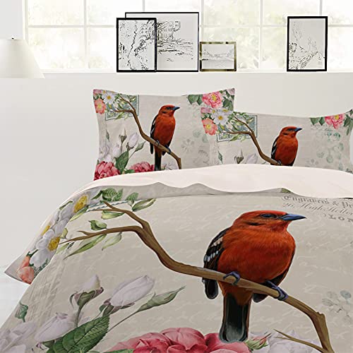 Seven Roses Set Of 4 Bedding Quilt Covers, Vintage Red Bird Tree Branches 4-Piece Bed Sheet Set With Extra Soft Bed Sheets Quilt Cover Pillowcase, Retro Floral Letter Postage Stamp Full #TOP1