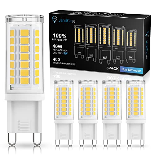 JandCase G9 Led Light Bulbs 5W, 40W Halogen Equivalent, 400LM, Natural Daylight White 4000K, G9 Base, G9 Bulbs for Chandelier, Wall Sconce, Not Dimmable, 5 Pack