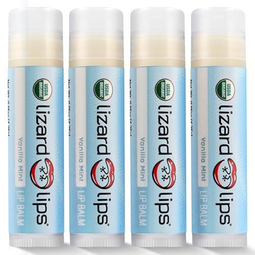 LizardLips Natural Lip Balm Vanilla Mint; USDA Certification Lip Moisturizer; Travel-Friendly Everyday Care; Fun Quirky Beach Vacation Essentials