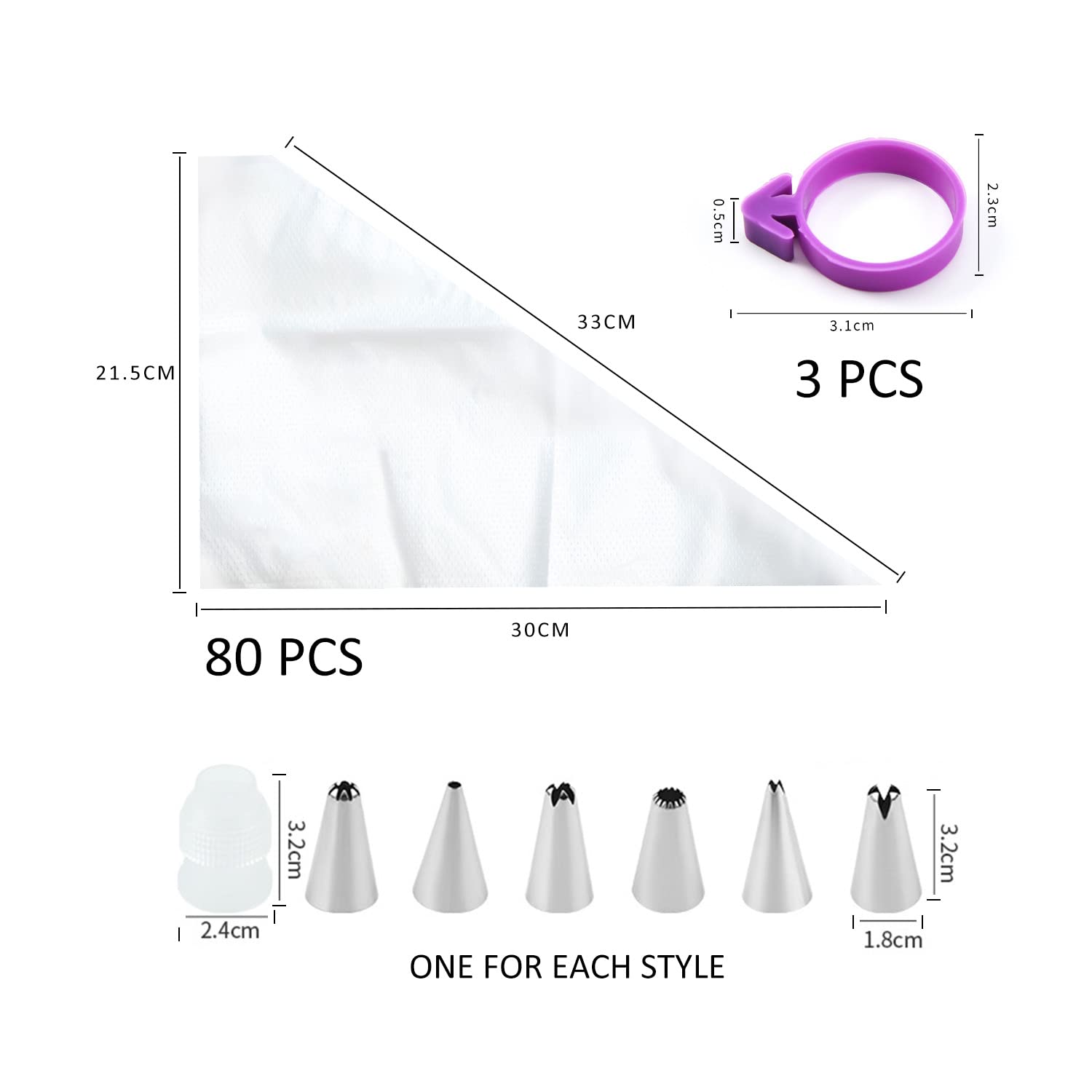 Kit Sac à Poche Usa E Getta - 80 Sacchetti, 6 Punte, 3 Fascette E Chiusura, Per Decorare Torte - Foto 11