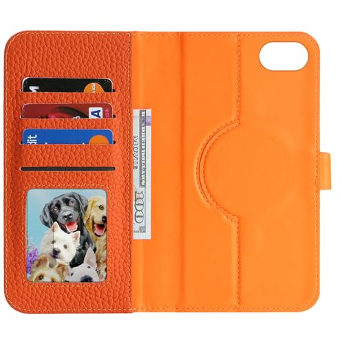 Image of Detachable Genuine Leather Case for iPhone SE 2020 / SE 2022 /7 /8 Wallet Case Magnetic 2in1 Removable Flip Cover Book Purse Compatible with Magsafe Charging Kickstand Card Holder-Orange