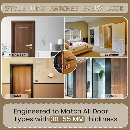Image of Munich Mortise Door Handle Lock Set /Premium Zinc Alloy Door Handle with Lock /Heavy Duty Main Door Handle with Key Lock for Home, Office & Hotel Doors - 3 Years Warranty (PVD Rose Gold Black)
