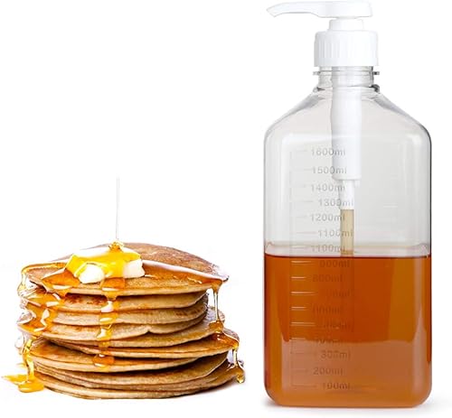 Miniatura 2 de Botella con bomba de presión simple de 54.1 fl oz, jarabe vacío, salsas de ketchup y condimentos, dispensador de jarabe de café de plástico para
