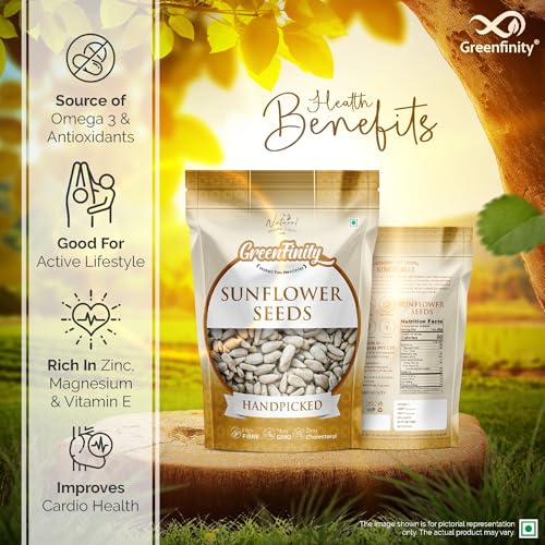 Image of GreenFinity Raw Sunflower Seeds | Rich in Protein, Fiber, Vitamins and Antioxidants | Nutritious Healthy Diet Food for Weight Management, Immunity, Everyday Snacking, Cooking, Salads, Smoothies (500g)