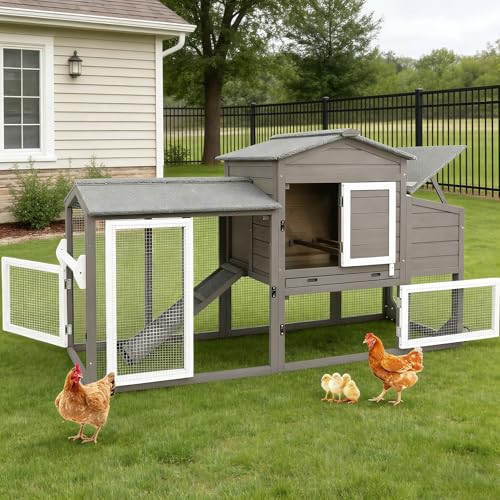 Wooden Chicken Coop with Run and Nesting Box, Outdoor Asphalt Waterproof Hen House with Removable Tray, Secure Chicken Rabbit Hutch for Backyard Garde