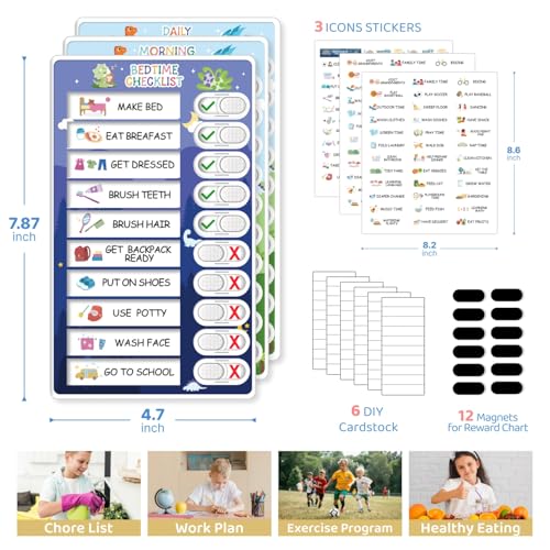 Image of Upgraded 2 in 1 Bedtime /Morning Routine Chart - Magnetic Chore Chart for Toddlers, Cute Visual Schedule Board for Home, Kids Checklist to Do List ADHD Tools