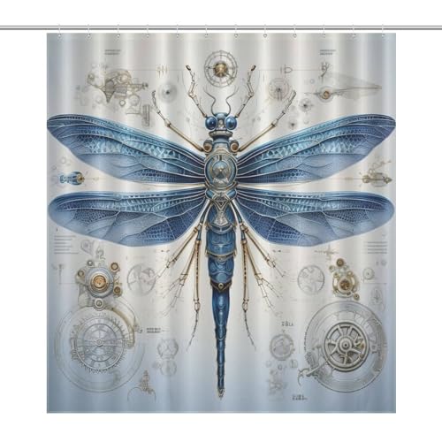 Rideau de douche libellule tissu impermeable lavable pour baignoire - 7